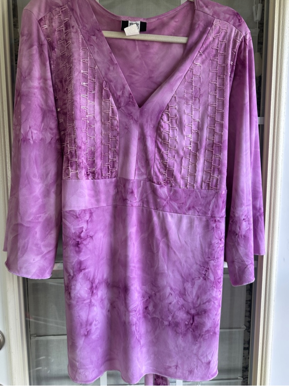 Plus Sized Studio 1940 Lavender Tie-Dye V-Neck Tunic with Embroidered Panels